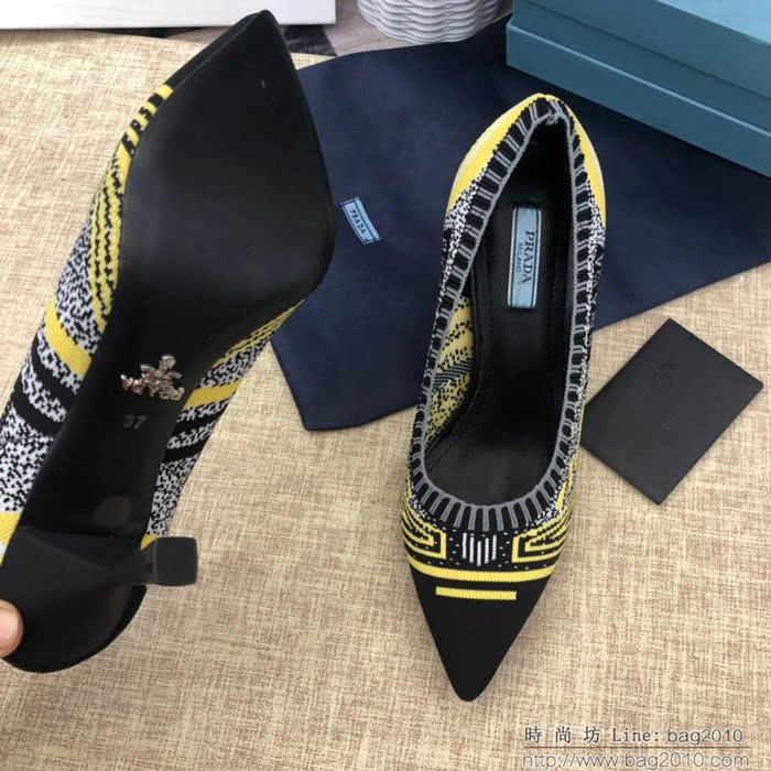 PRADA普拉達 2019頂級版本 刺繡系列 春夏時尚 高跟尖頭單鞋 網紅同款  ljl1046